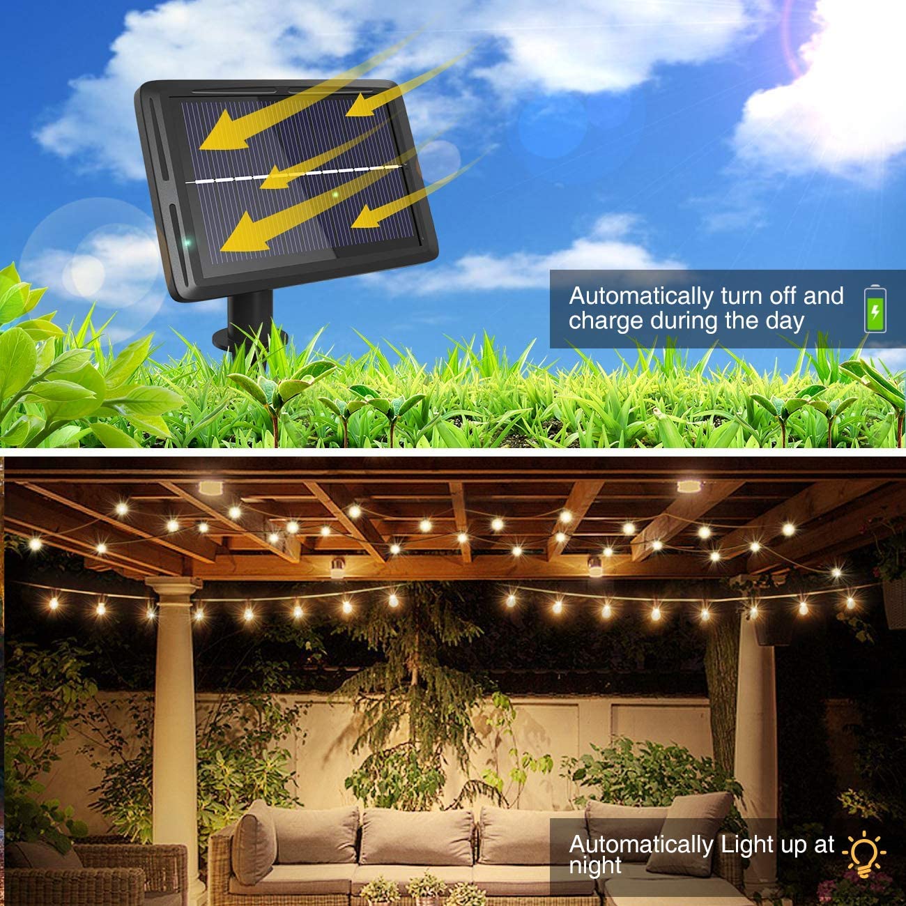 Solar Light Garden Decoration Outdoor String Lights Festoon led Light G40  Bulb LED Garland USB Recharge